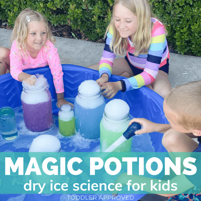 kids playing with jars filled with science potions