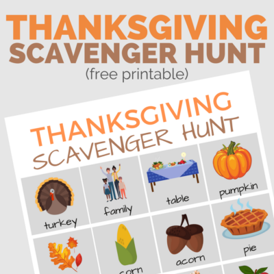 card for a thanksgiving scavenger hunt that kids can use for a game